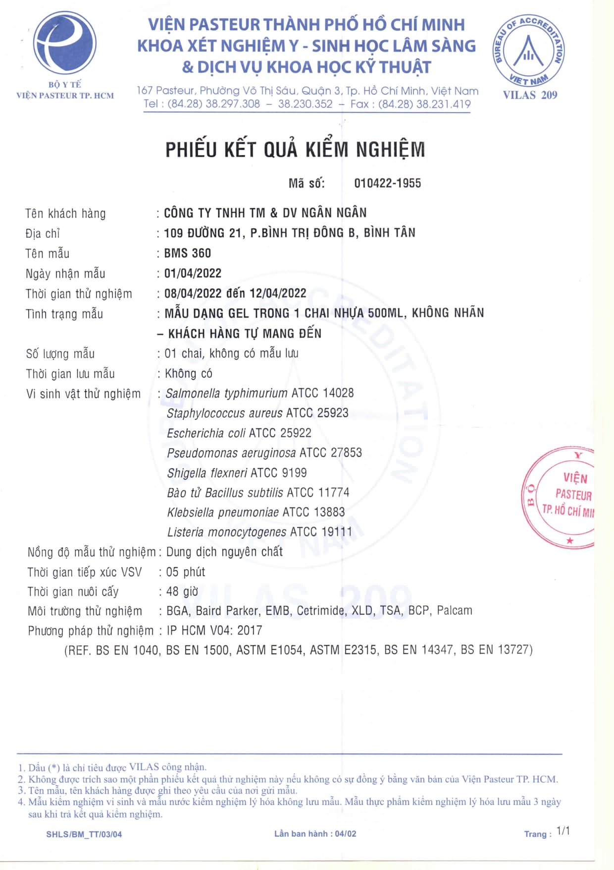 Xà bông nước BMS 360 certificate 1